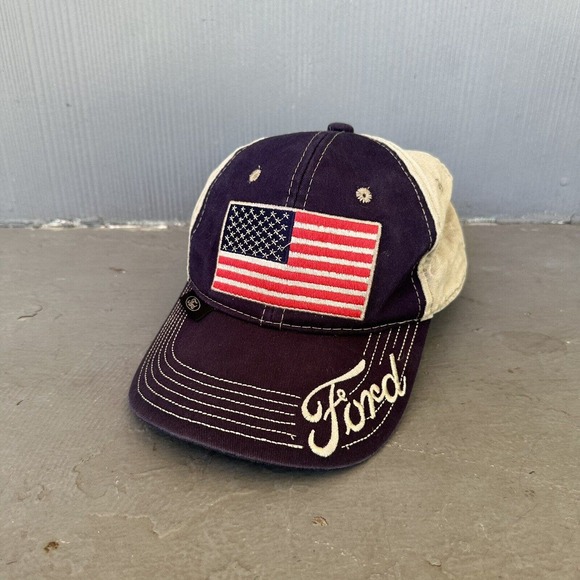 Outdoor Cap Other - Ford Logo American Flag Embroidered Adjustable Baseball Hat - Tan Blue OS